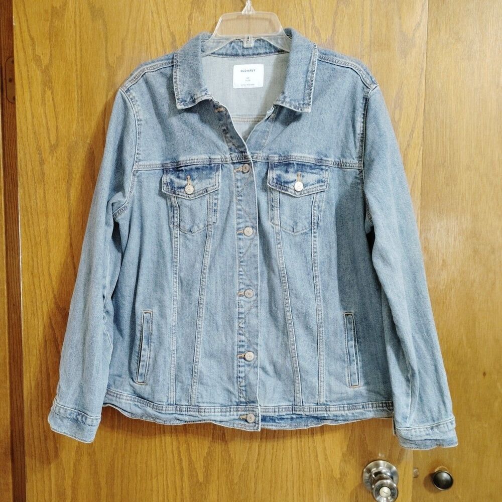 Old Navy Women's Jacket Sz 2X Jeans Blue Denim Stretch Pocket Button Front Plus